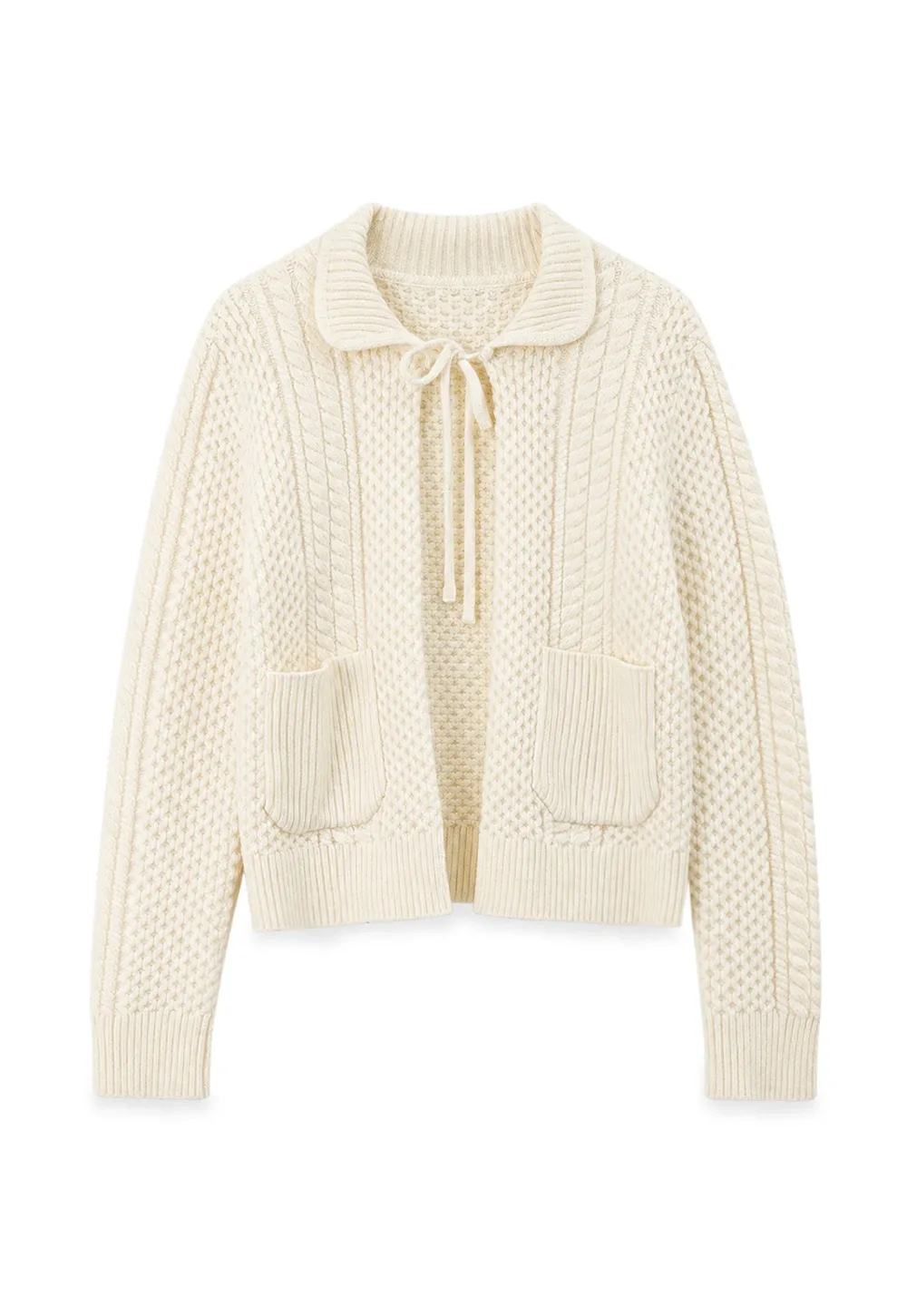 Cropped Collar Knit Sweater with Drawstring Detail