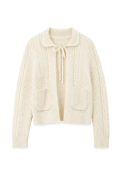 Cropped Collar Knit Sweater with Drawstring Detail
