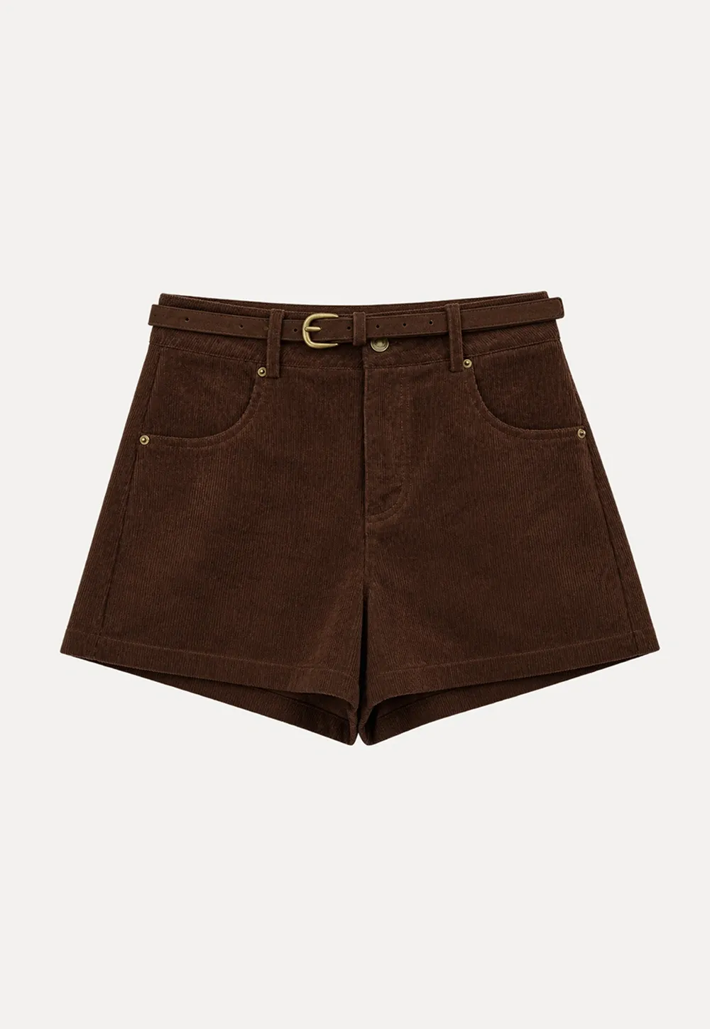 High Waist Corduroy Shorts with Belt Loop