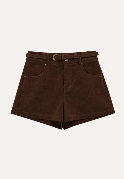 High Waist Corduroy Shorts with Belt Loop