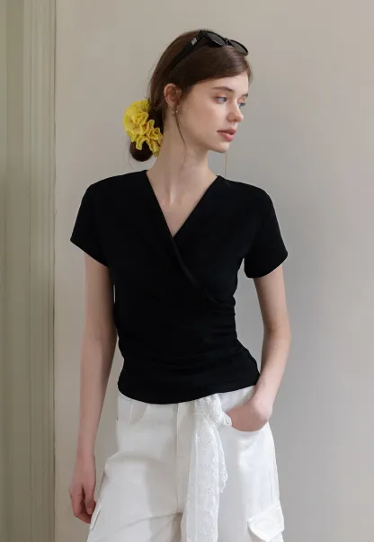 Women's Wrap V-Neck Short Sleeve T-Shirt