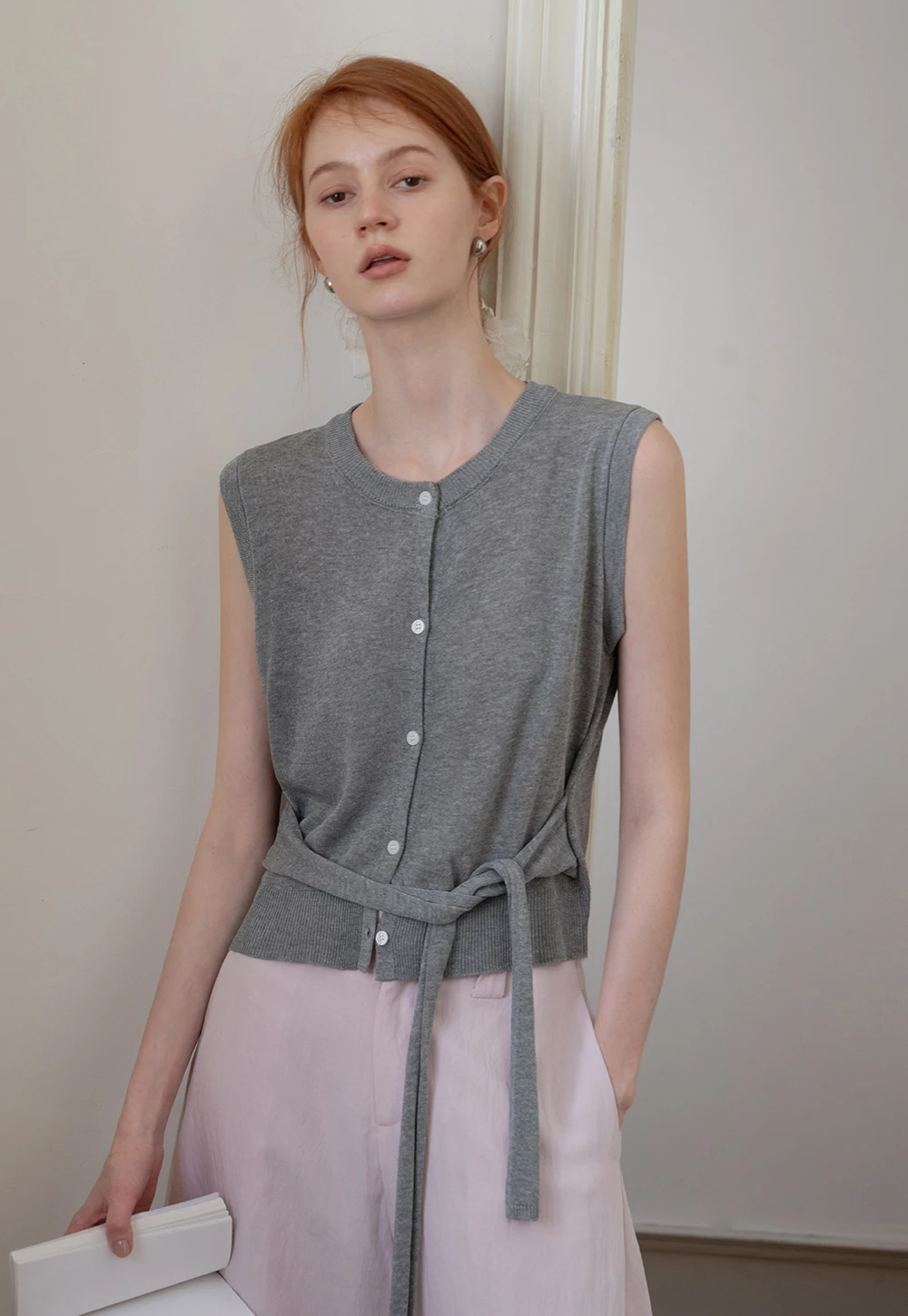 Women's Sleeveless Knit Top with Waist Tie