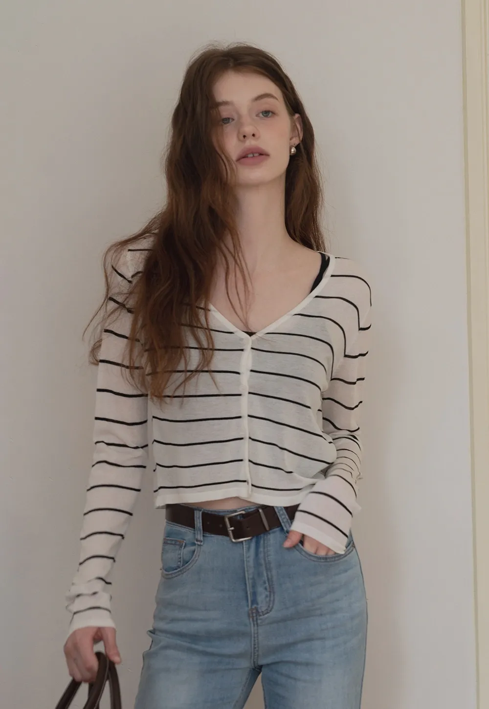 Striped V-Neck Long Sleeve Cardigans