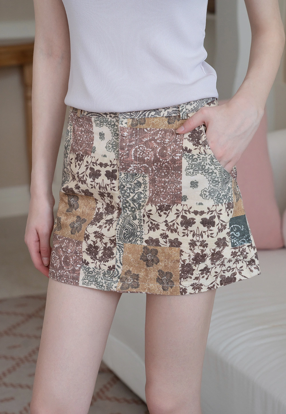 Vintage Patchwork Mini Skirt