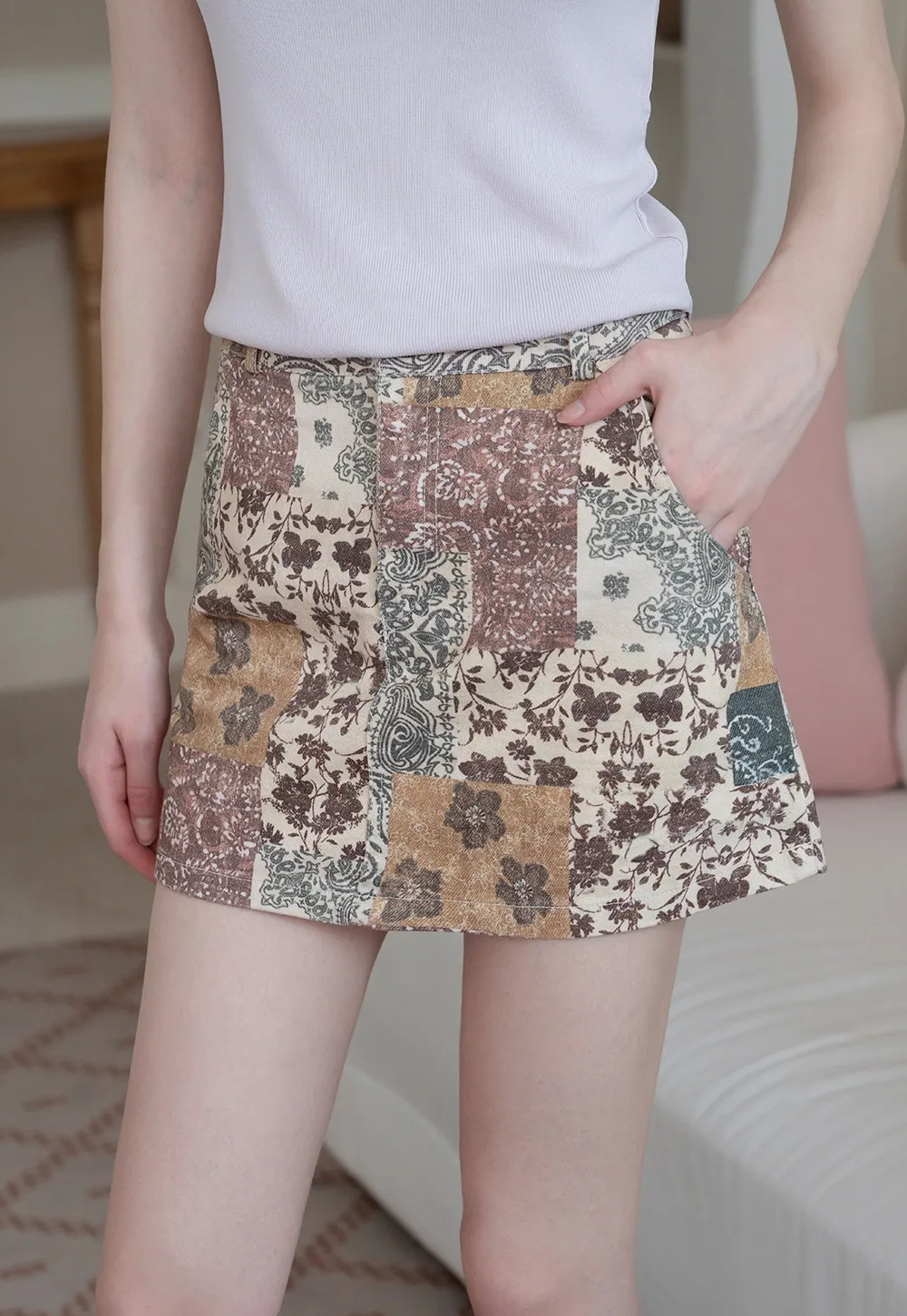 Vintage Patchwork Mini Skirt
