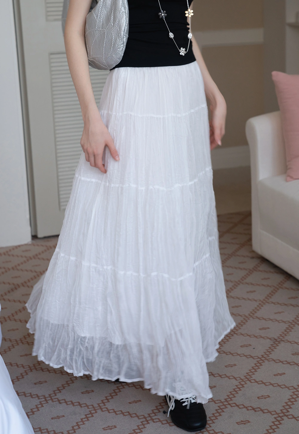 Tiered Crinkled Maxi Skirt