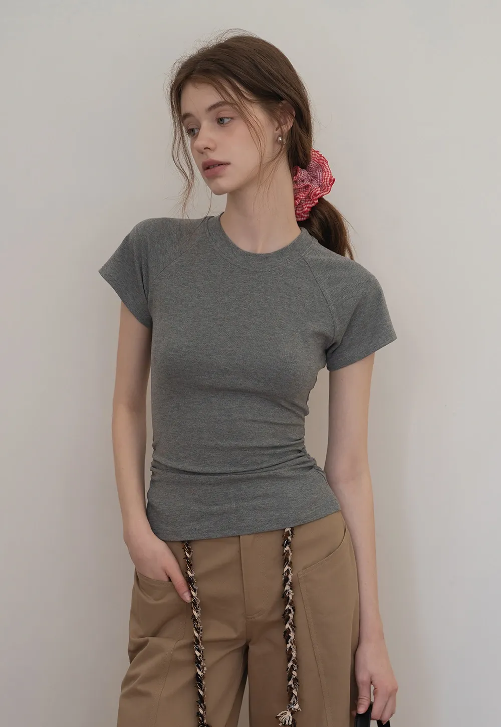 Slim Fit Side-Ruched Cap Sleeve Tee