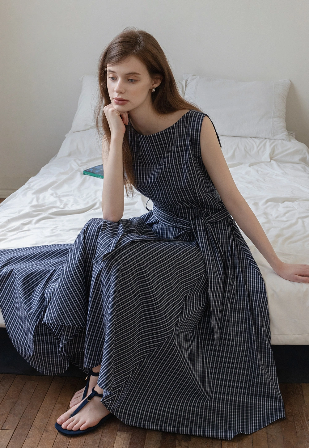 Sleeveless Gingham Belted Dress