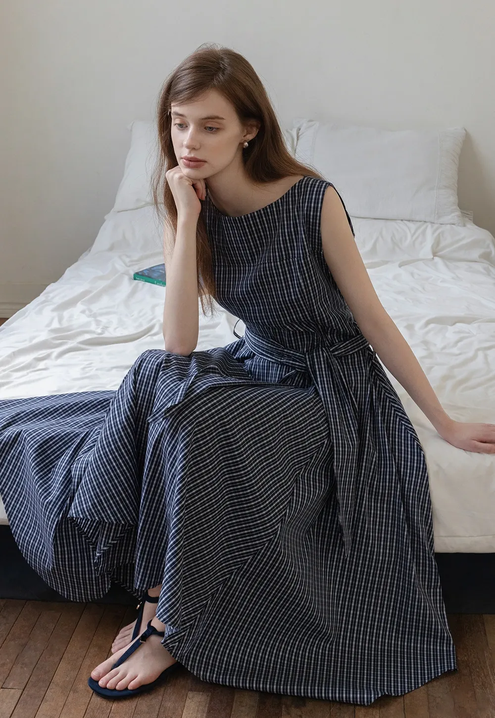 Sleeveless Gingham Belted Dress