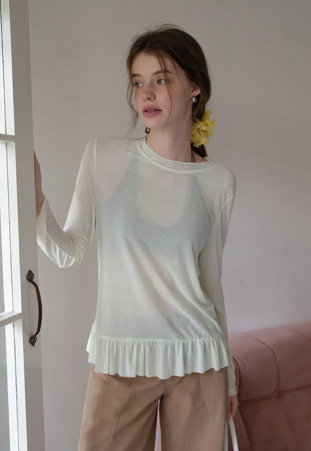 Long-Sleeve Peplum Hem T-Shirt