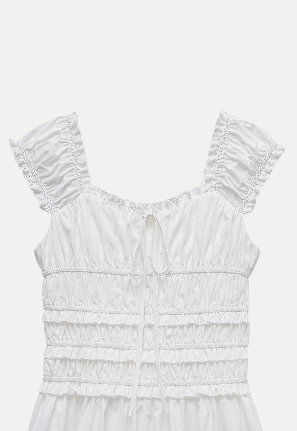 Women’s White Ruched Puff Sleeve Dress