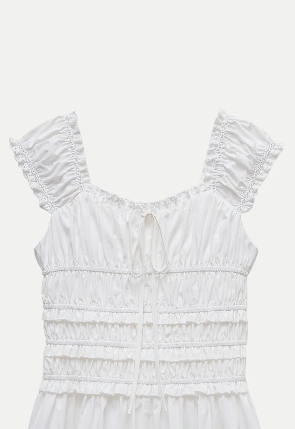 Women’s White Ruched Puff Sleeve Dress