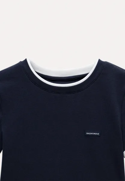Women's Navy Ringer T-Shirt with Logo