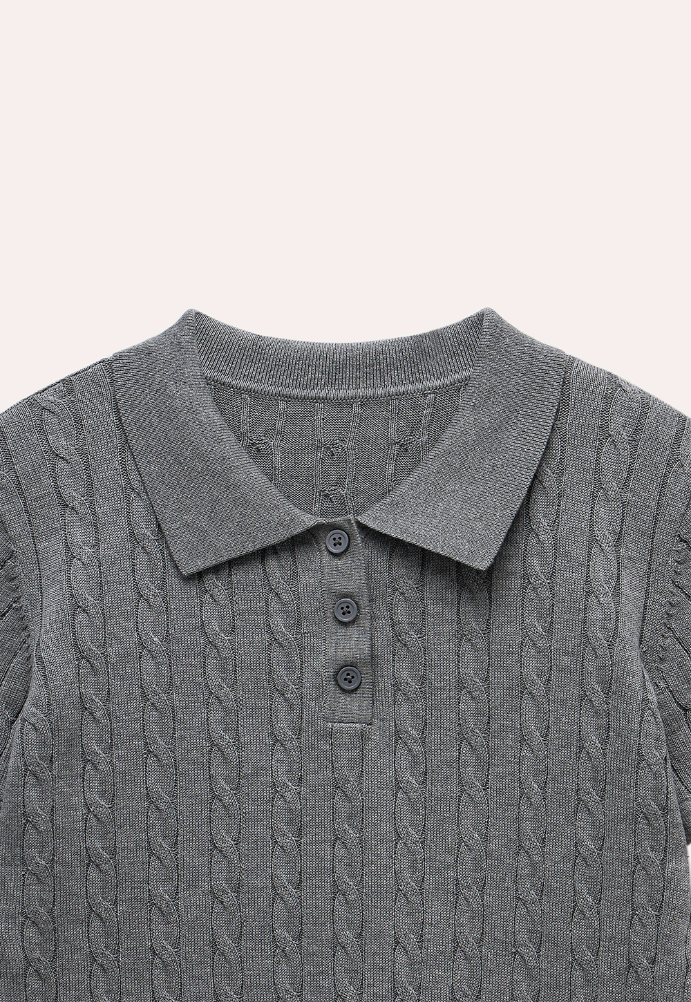 Women's Grey Ribbed Polo Shirt with Short Sleeves