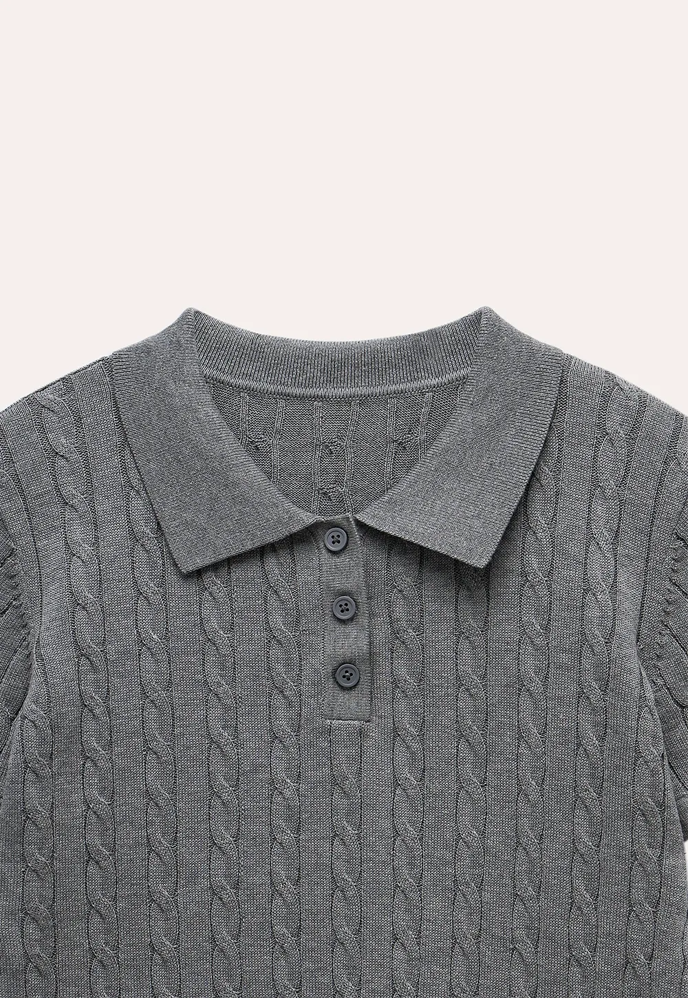 Women's Grey Ribbed Polo Shirt with Short Sleeves