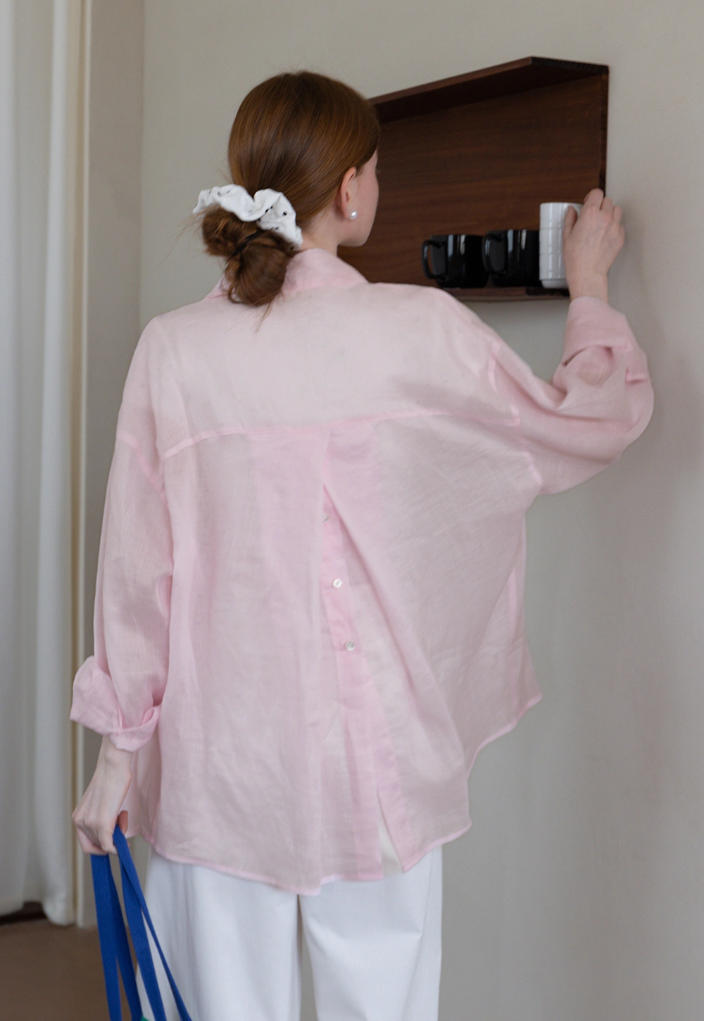 Women's Long Sleeve Button Down Linen Shirt with Pocket