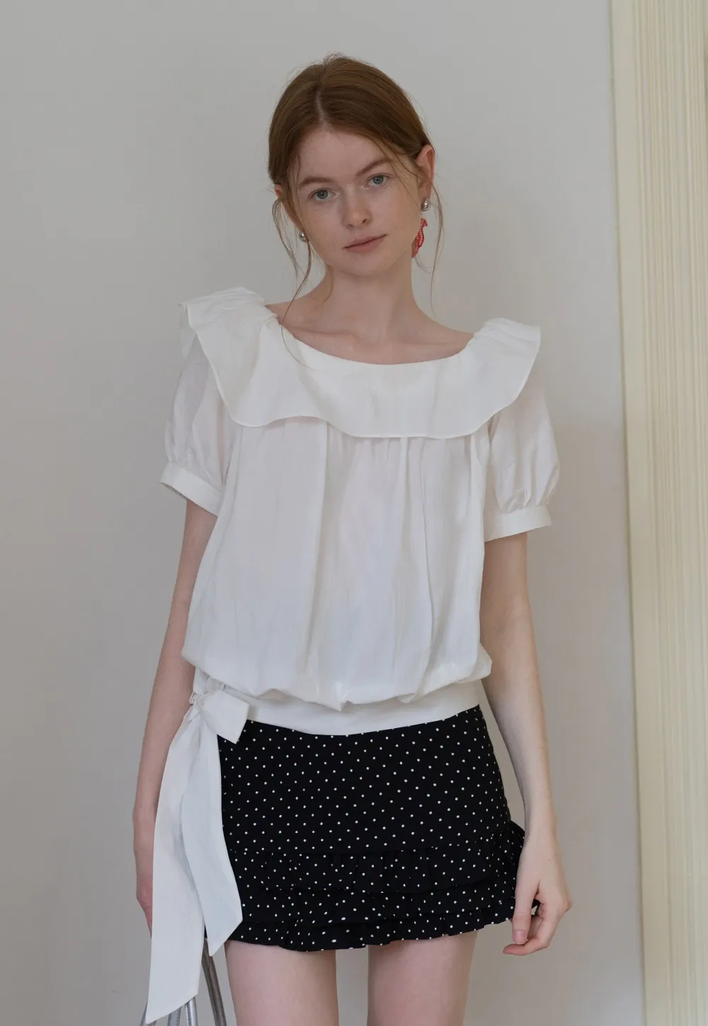 Off Shoulder Tie Front Blouse with Stylish Lapel