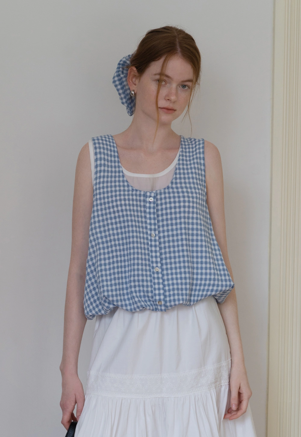 Women's Gingham Sleeveless Button Front Blouse Summer Tank Top