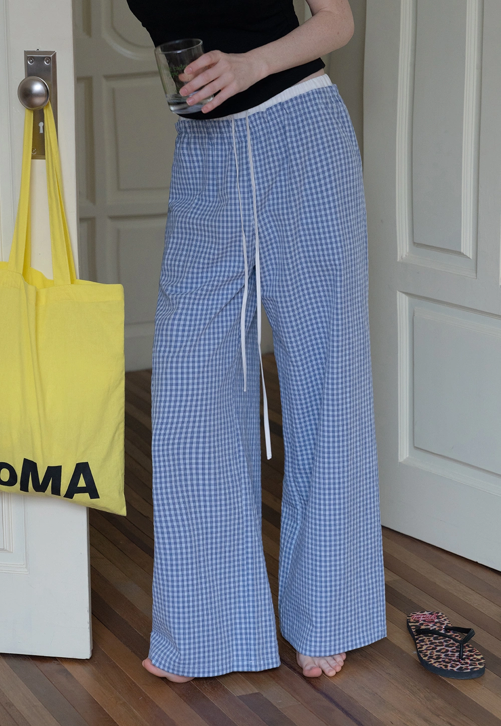 Women's Gingham Wide Leg Lounge Pants