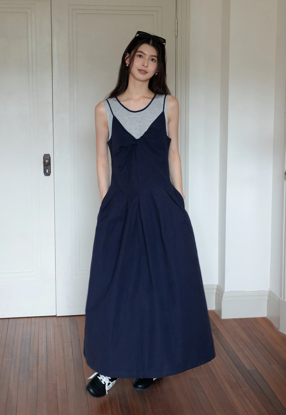 Women’s Sleeveless Bow-Front Maxi Dress