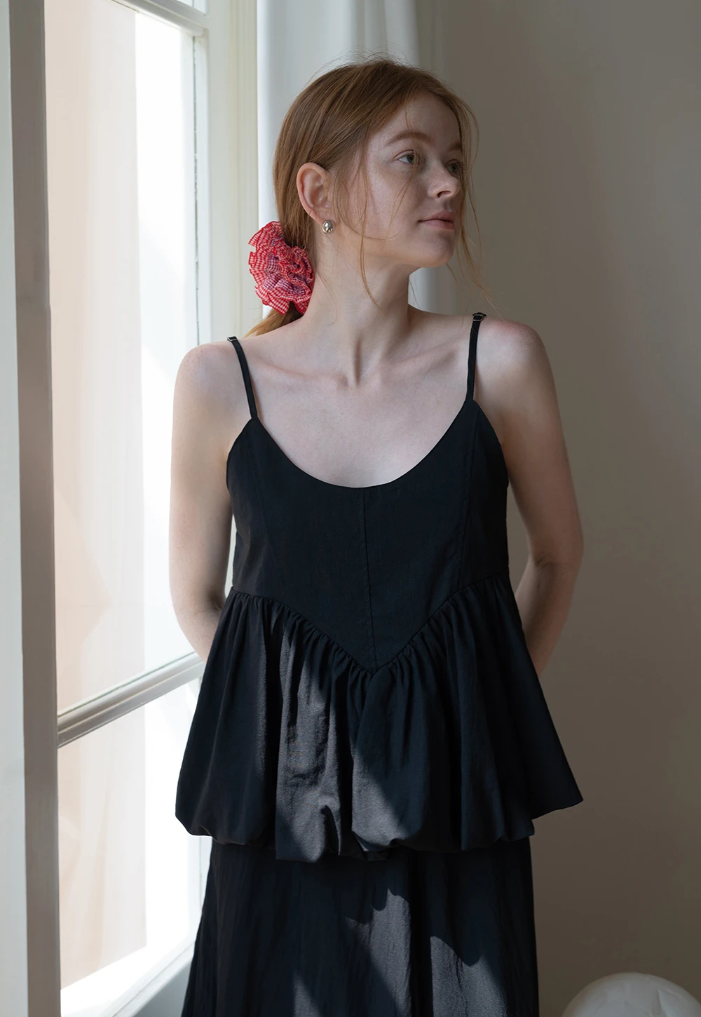 Women's V-Neck Peplum Cami Top with Empire Waist