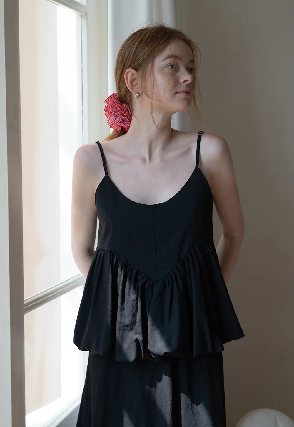 Women's V-Neck Peplum Cami Top with Empire Waist