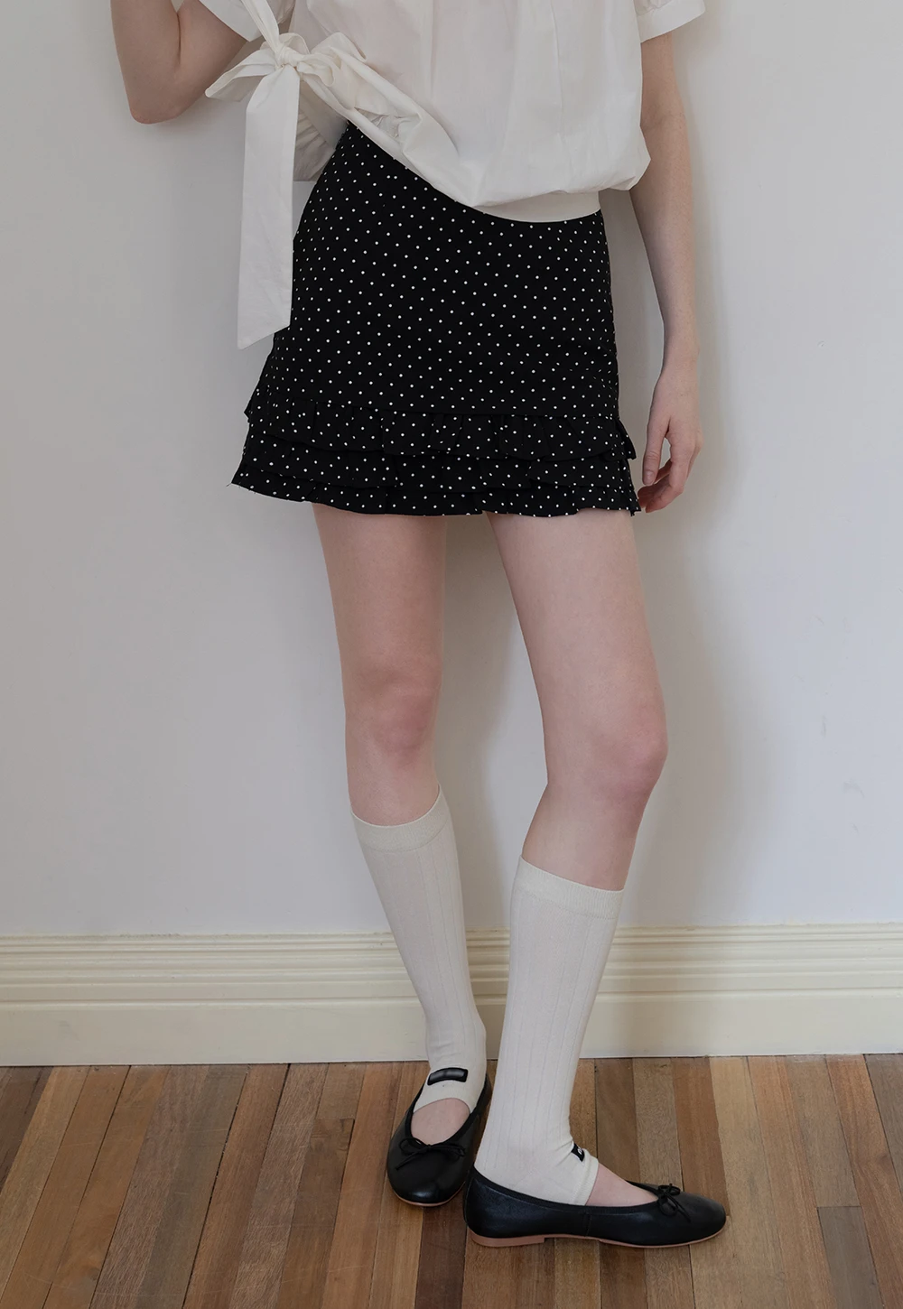 Women's Polka Dot Mini Skirt with Ruffle Hem