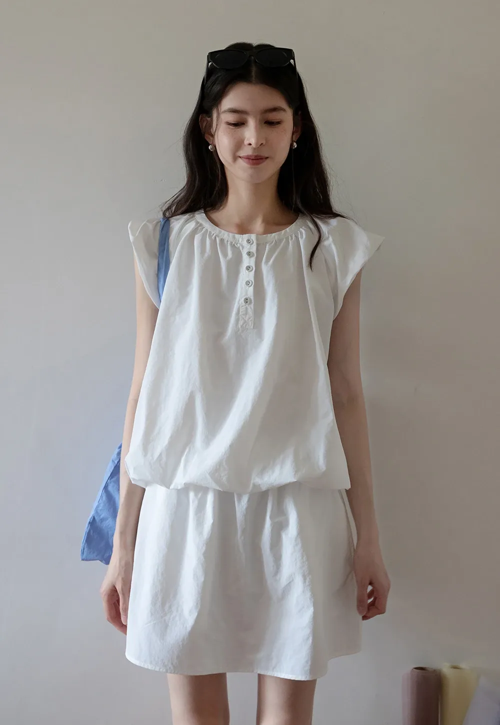 Women's 2 Piece Set – Loose Fit Button Top and Elastic Waist Mini Skir
