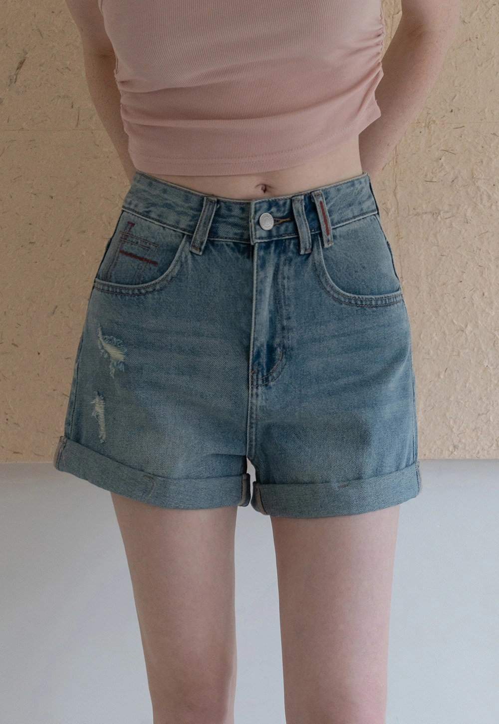 Women’s High‑Waist Ripped Denim Shorts