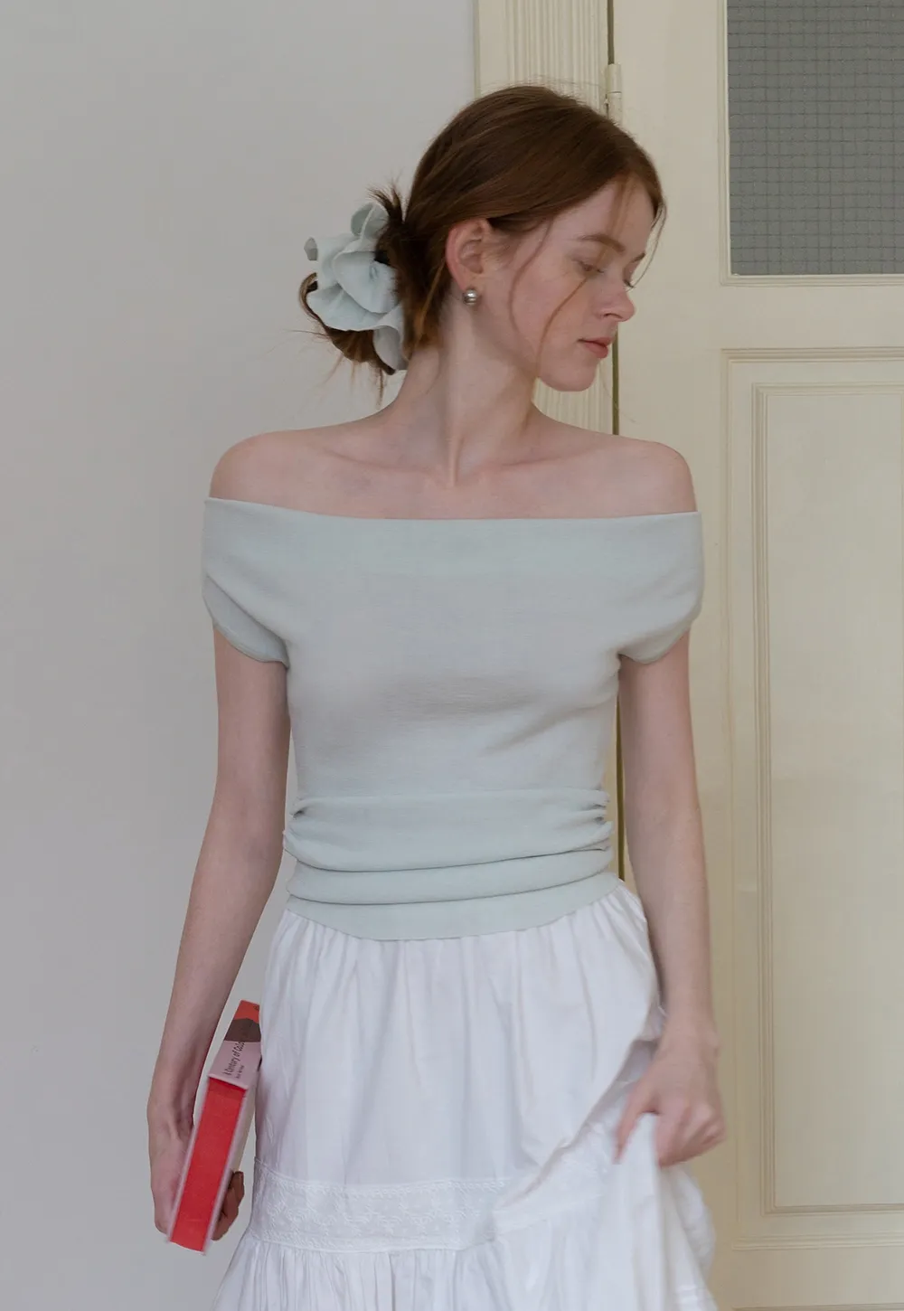 Women’s Off‑Shoulder Ruched Knit Top