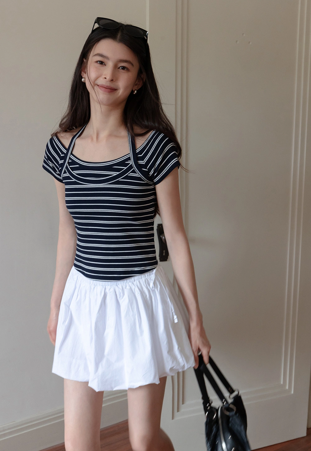 Women's Halter Neck Faux Two-Piece Top