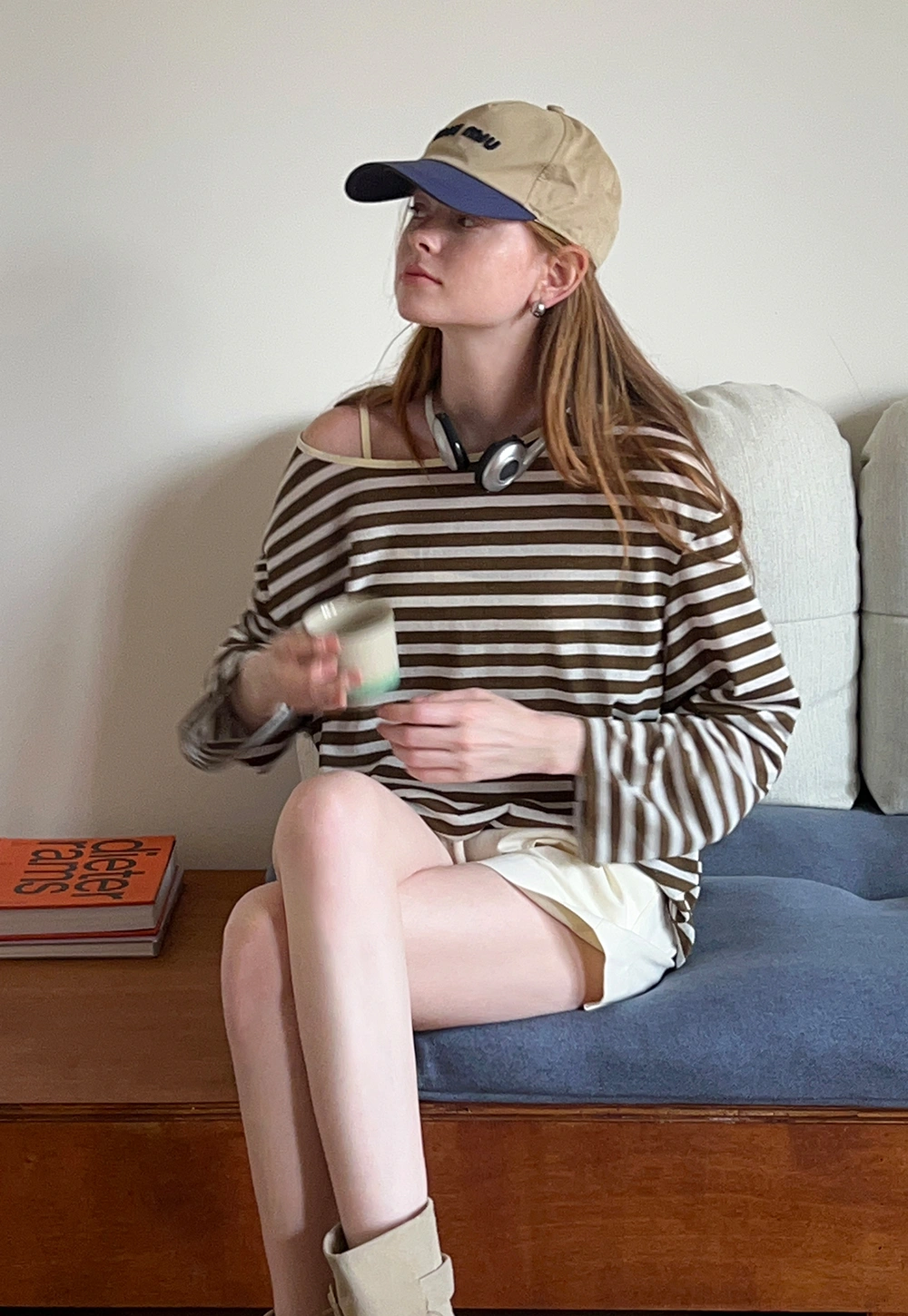 Women's One Shoulder Long Sleeve Striped T-Shirt