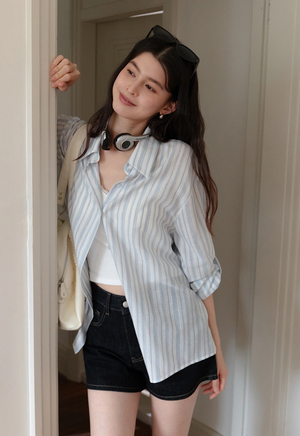 Breathable Cotton Striped Long Sleeve Shirt for Women