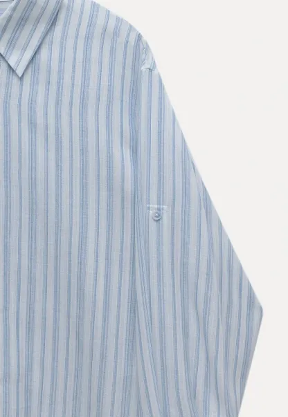 Breathable Cotton Striped Long Sleeve Shirt for Women
