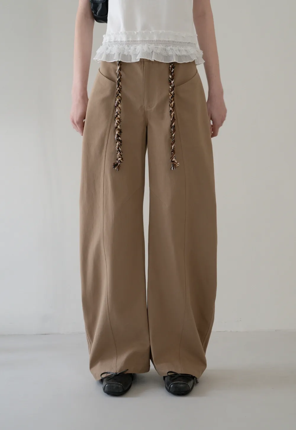 Wide-Leg Trousers with Braided Drawstring Detail
