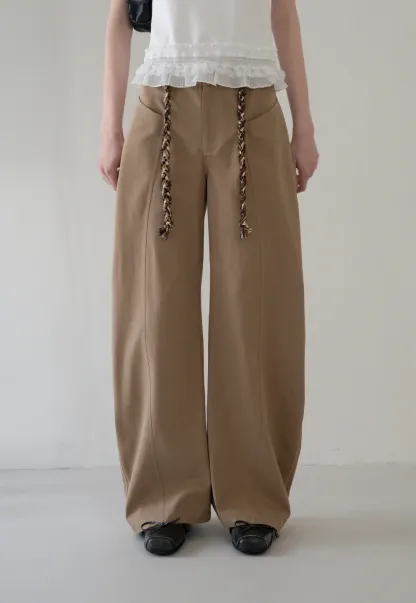 Wide-Leg Trousers with Braided Drawstring Detail