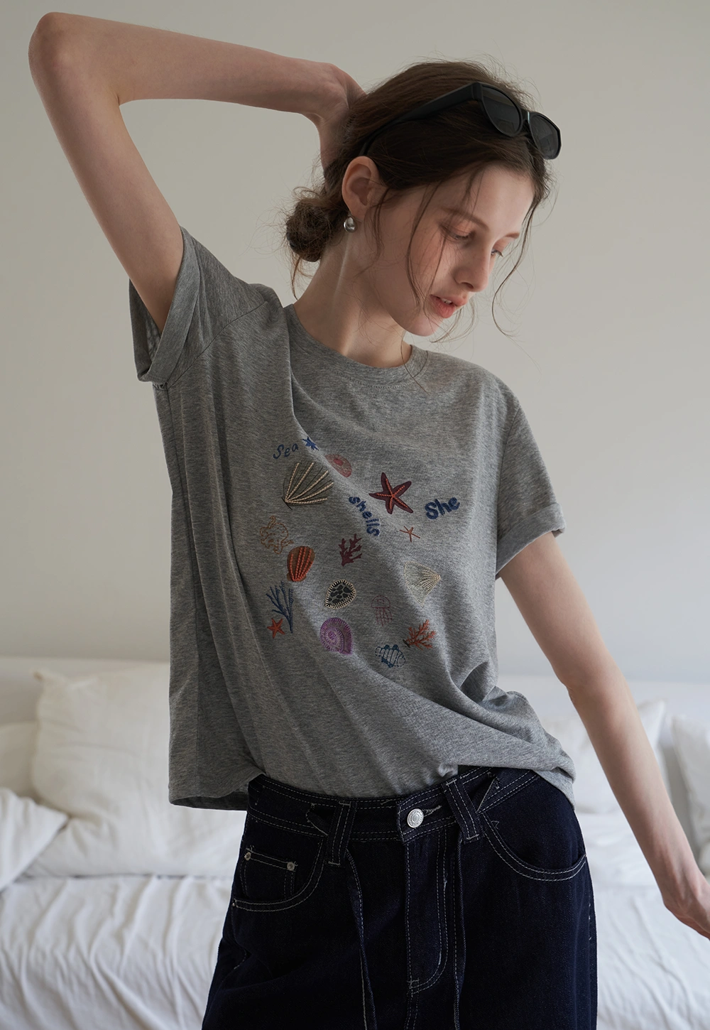 Women's Starfish and Seashell Print T-Shirt