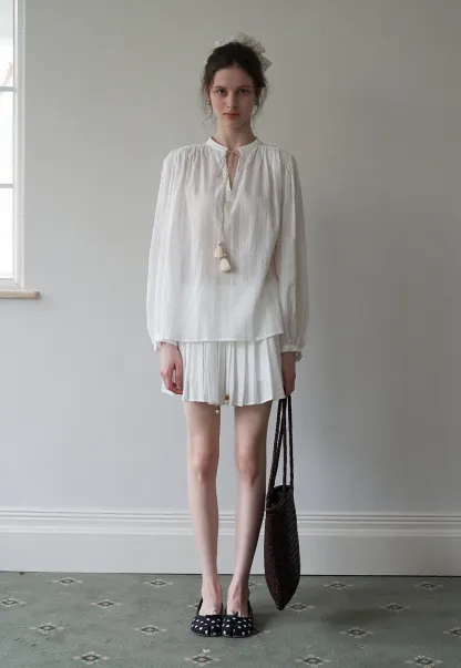 Women's Boho Tassel Tie Hollow Out Long Sleeve Shirt & Pleated Skirt Set