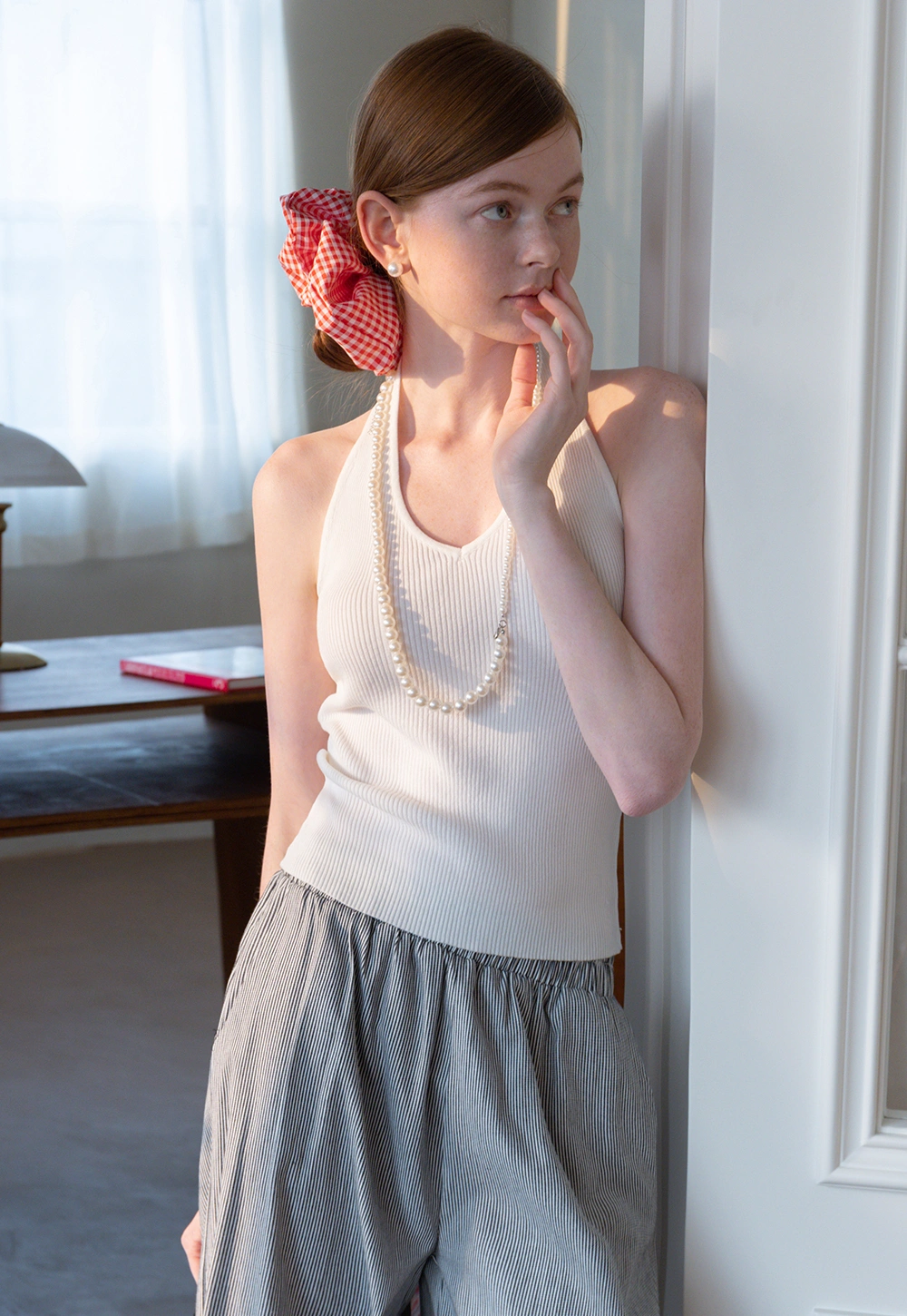 Women's Ribbed Halter Neck Knit Tank Top