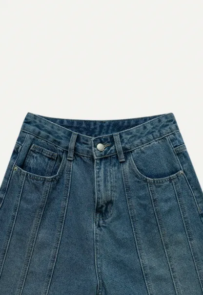 Women’s High-Waist Pintuck Bermuda Denim Shorts