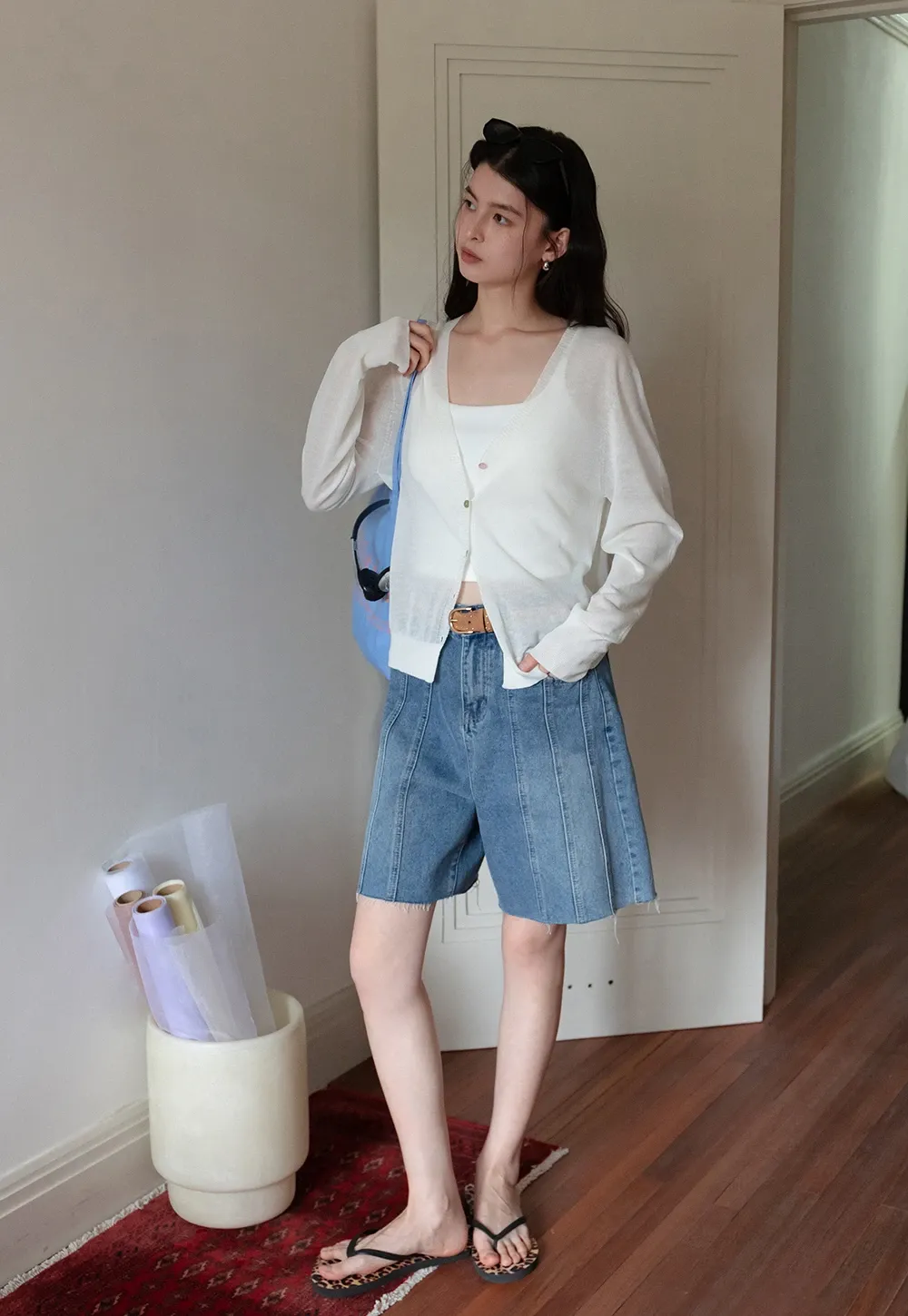 Women’s High-Waist Pintuck Bermuda Denim Shorts