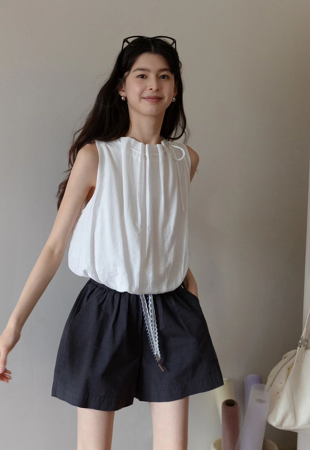 Women’s Gingham Tie-Neck Sleeveless Top