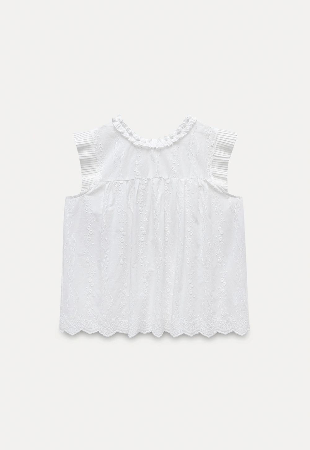 Women's Embroidered Ruffle Cap Sleeve Babydoll Blouse