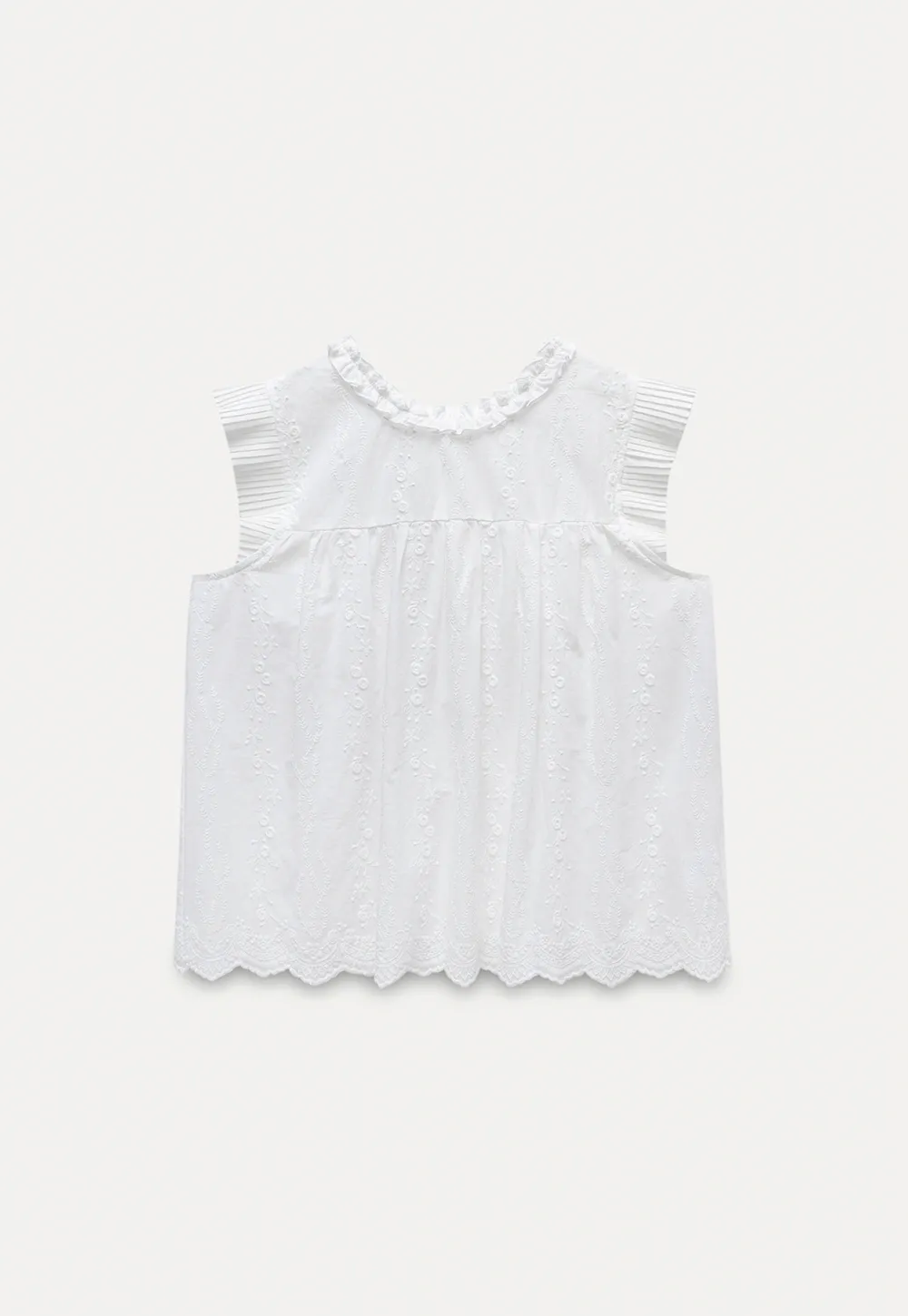 Women's Embroidered Ruffle Cap Sleeve Babydoll Blouse
