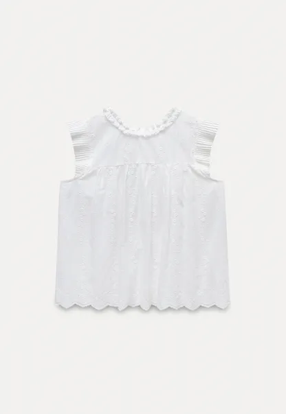 Women's Embroidered Ruffle Cap Sleeve Babydoll Blouse