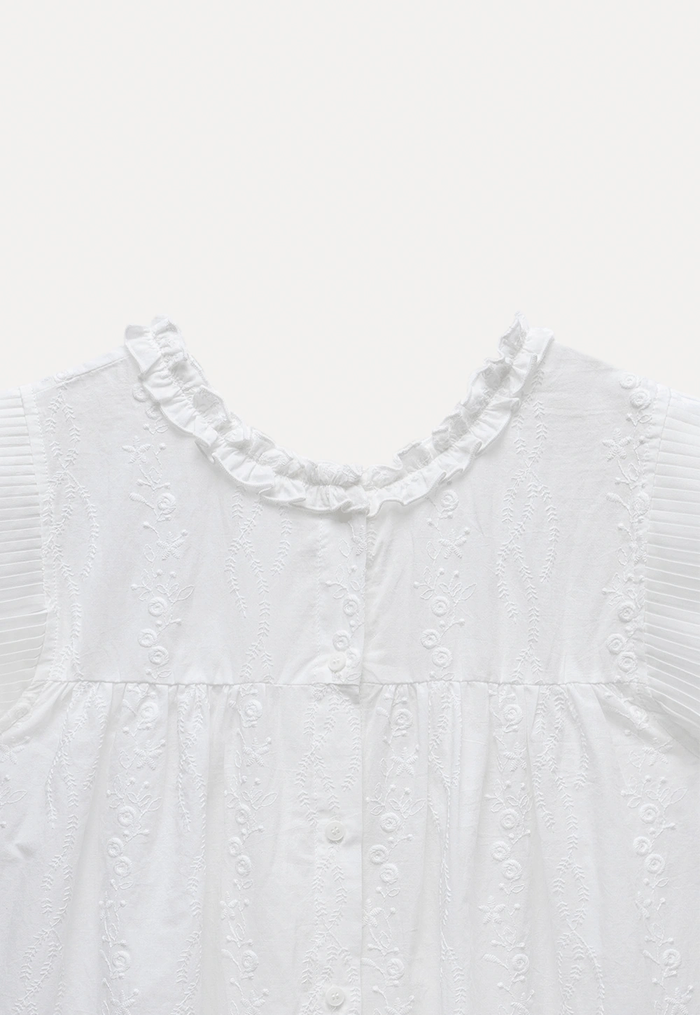 Women's Embroidered Ruffle Cap Sleeve Babydoll Blouse