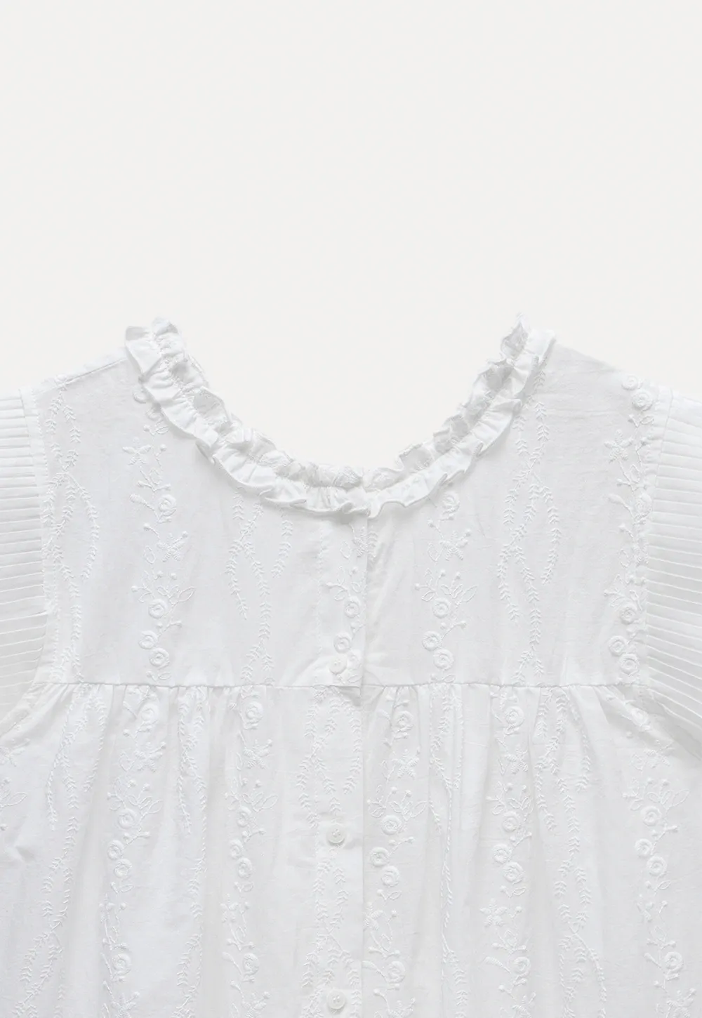 Women's Embroidered Ruffle Cap Sleeve Babydoll Blouse