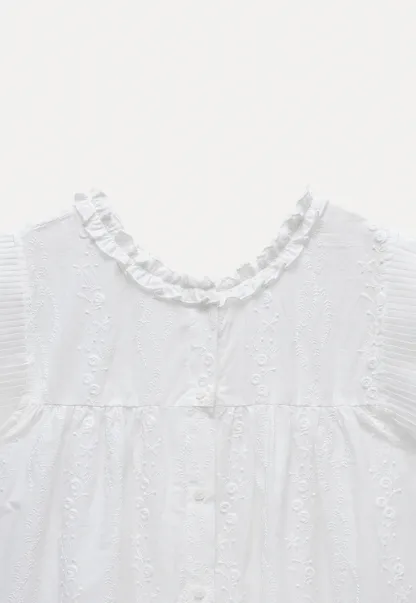 Women's Embroidered Ruffle Cap Sleeve Babydoll Blouse