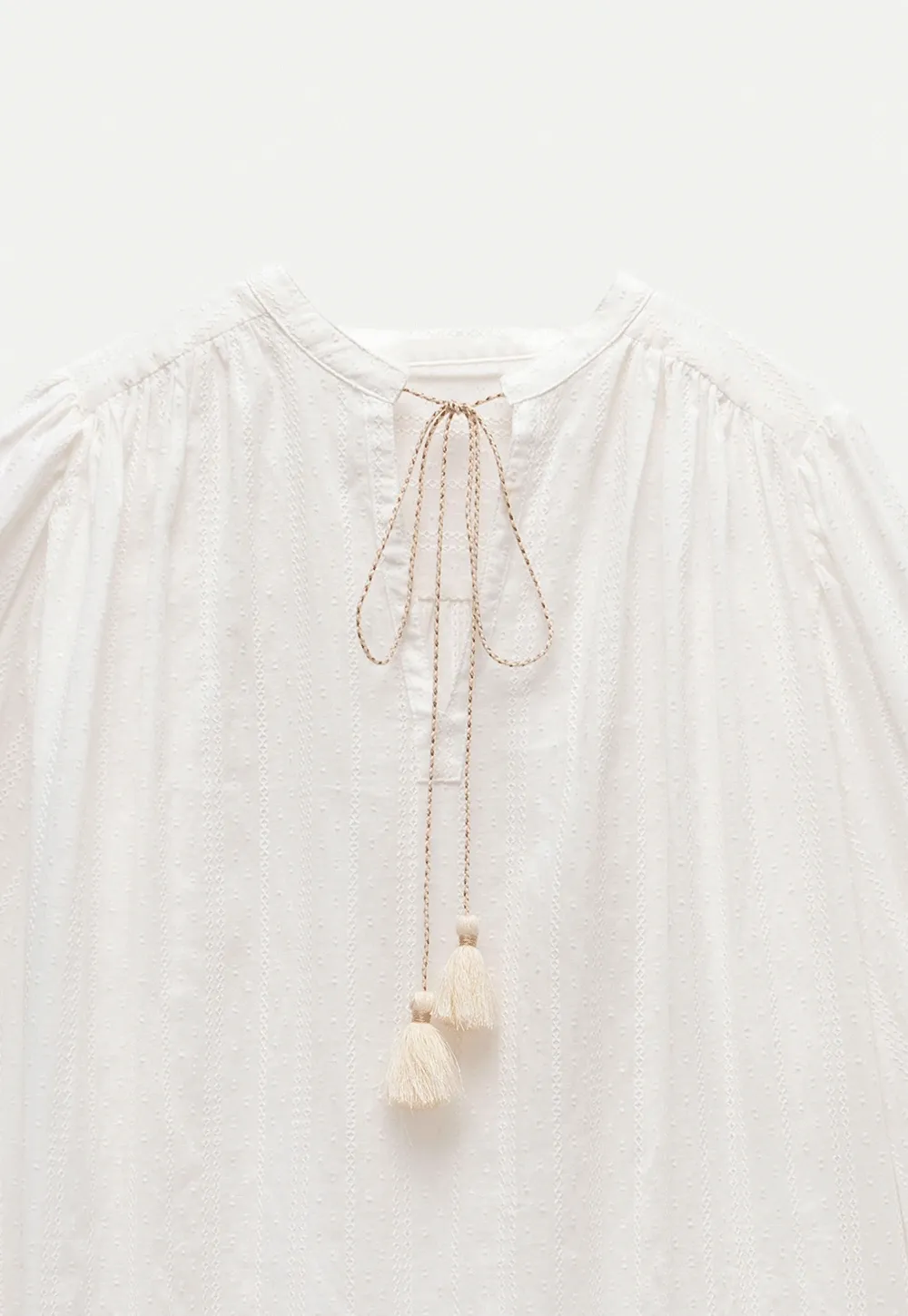 Women's Boho Tassel Tie Hollow Out Long Sleeve Shirt & Pleated Skirt Set