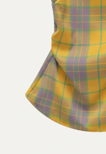 Women's Contrast Plaid Waist-Cinching Cami Top